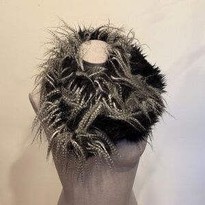 Elegant Black and Gray Feathered Scarf